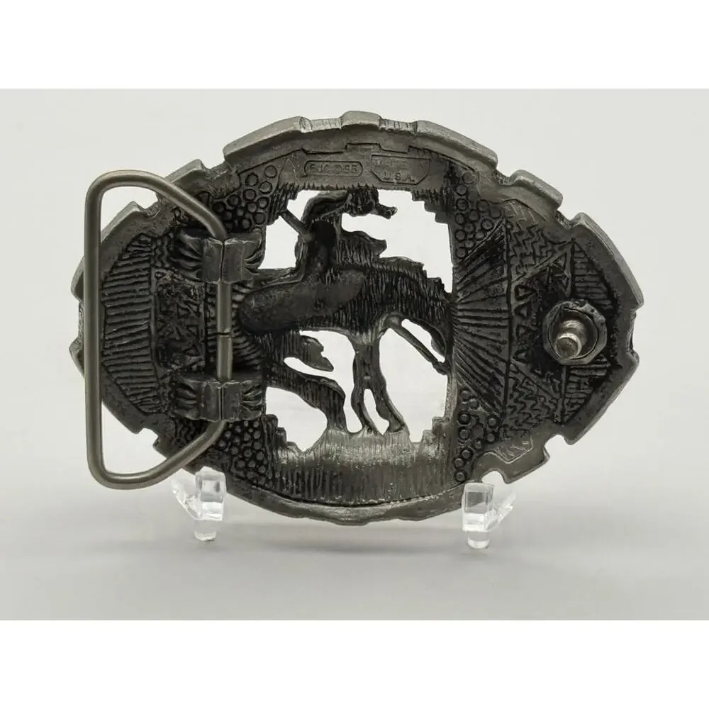 EJC Pewter - End of The Trial Indian Belt Buckle Vintage Western Collectible